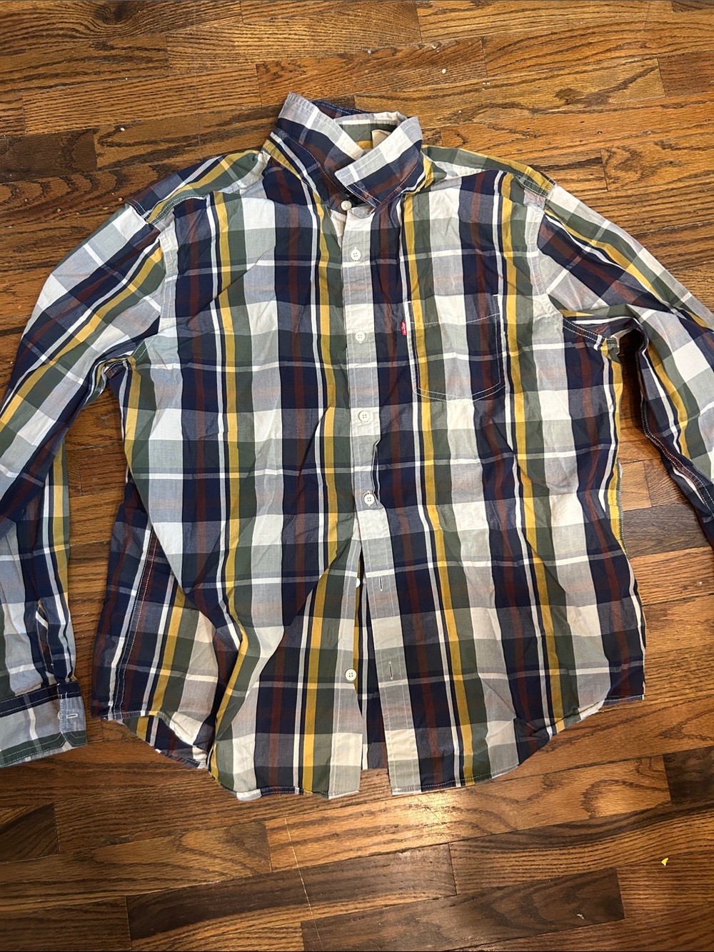 Levi's Men's Plaid Button-Down Shirt in Navy, White & Yellow
